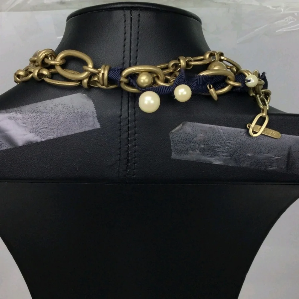 Stella & Dot Faux Pearl Bow Accent Long Chain Necklace NWOT 18" - Picture 4 of 5